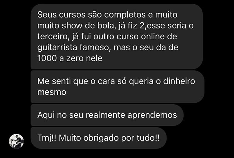 Relato real de aluno do curso, print 12
