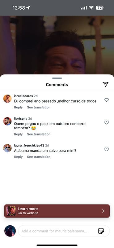Relato real de aluno do curso, print 13
